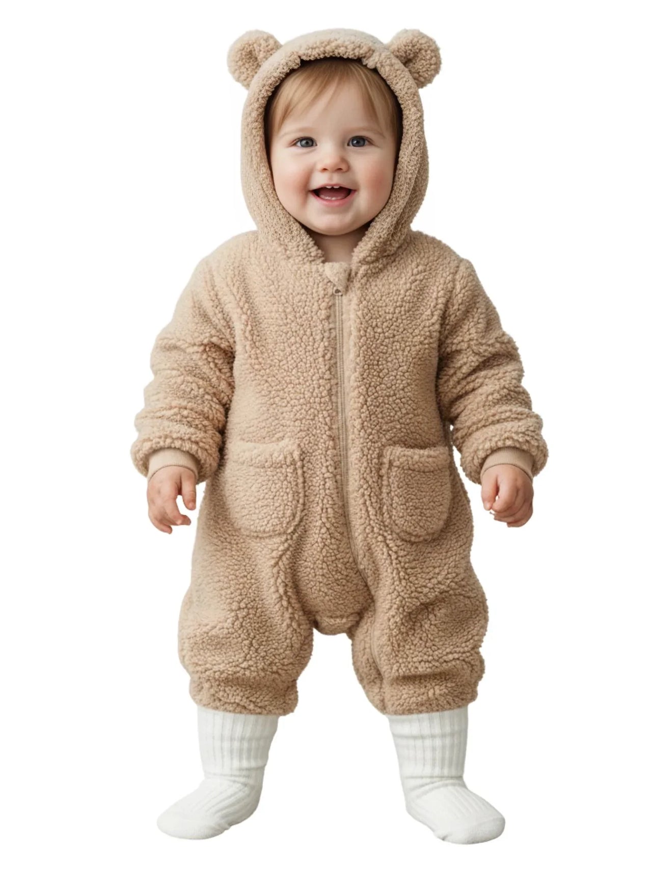 0-2Y Adorable Warm Baby's One-Piece Hooded Suit With Ears!