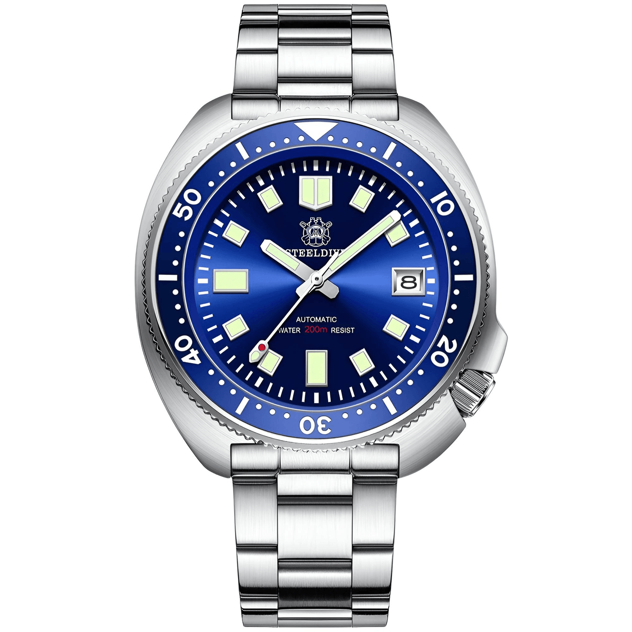 Men's Turtle Silver watch with blue dial on a white background