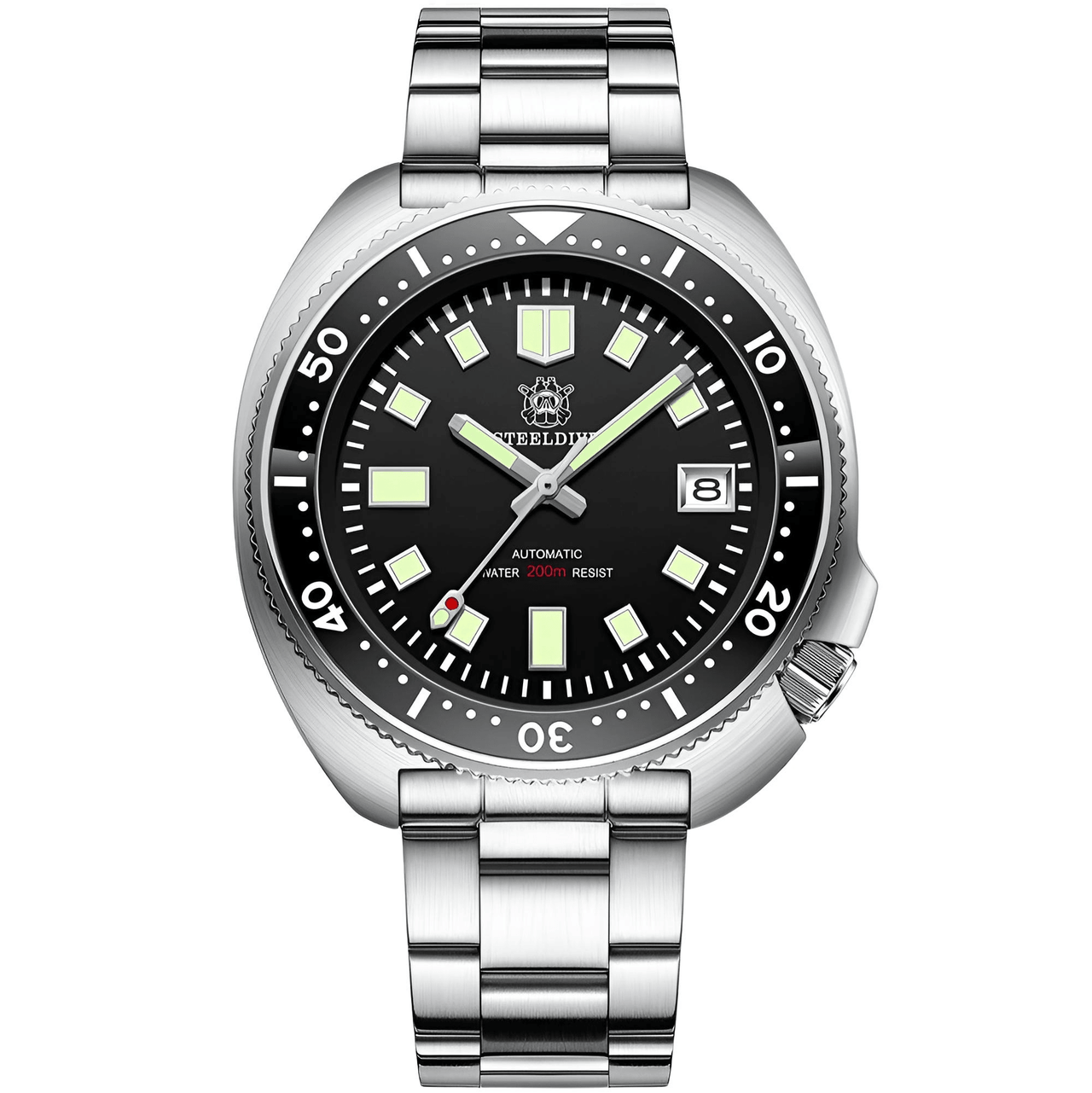 Men's Turtle Silver watch with black dial on a white background