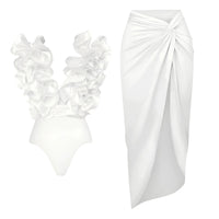 Thumbnail for White ruffled top and skirt set on a white background