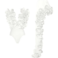 Thumbnail for White ruffled matching swimwear set on a white background
