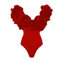 Thumbnail for Red swimsuit with floral straps on a white background