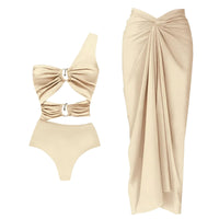 Thumbnail for 2Pcs Deep V Swimsuit Set With Long Skirt Women's Sexy Swimwear Sets Female Bikini Cut Out Biquini Beachwear, Drestiny, Sets, Skirts, Cover-Ups, One Piece Swimsuits, Bikinis, S, M, L, XL, One Shoulder, United States, Canada, USA, Australia, New Zealand, United Kingdom, UK, two piece sets, bikini cover ups, beach cover up sarong, bikini cover ups, bikini cover up skirts, sarong wrap cover up,  Dark Brown, White, Light Blue, Brown, Beige, Black, kaftan cover up uk, shopdrestiny.com