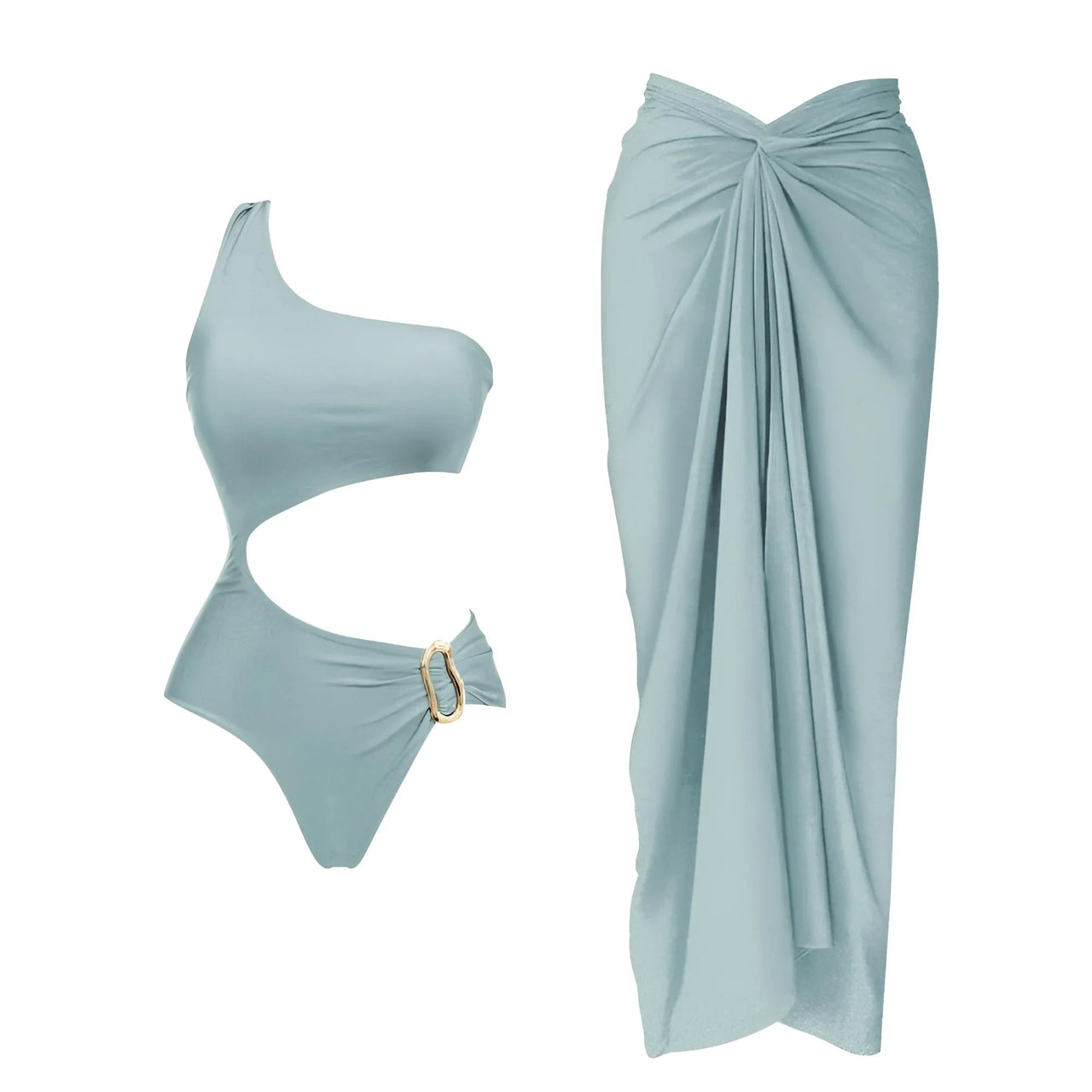 2Pcs Deep V Swimsuit Set With Long Skirt Women's Sexy Swimwear Sets Female Bikini Cut Out Biquini Beachwear, Drestiny, Sets, Skirts, Cover-Ups, One Piece Swimsuits, Bikinis, S, M, L, XL, One Shoulder, United States, Canada, USA, Australia, New Zealand, United Kingdom, UK, two piece sets, bikini cover ups, beach cover up sarong, bikini cover ups, bikini cover up skirts, sarong wrap cover up,  Dark Brown, White, Light Blue, Brown, Beige, Black, kaftan cover up uk, shopdrestiny.com