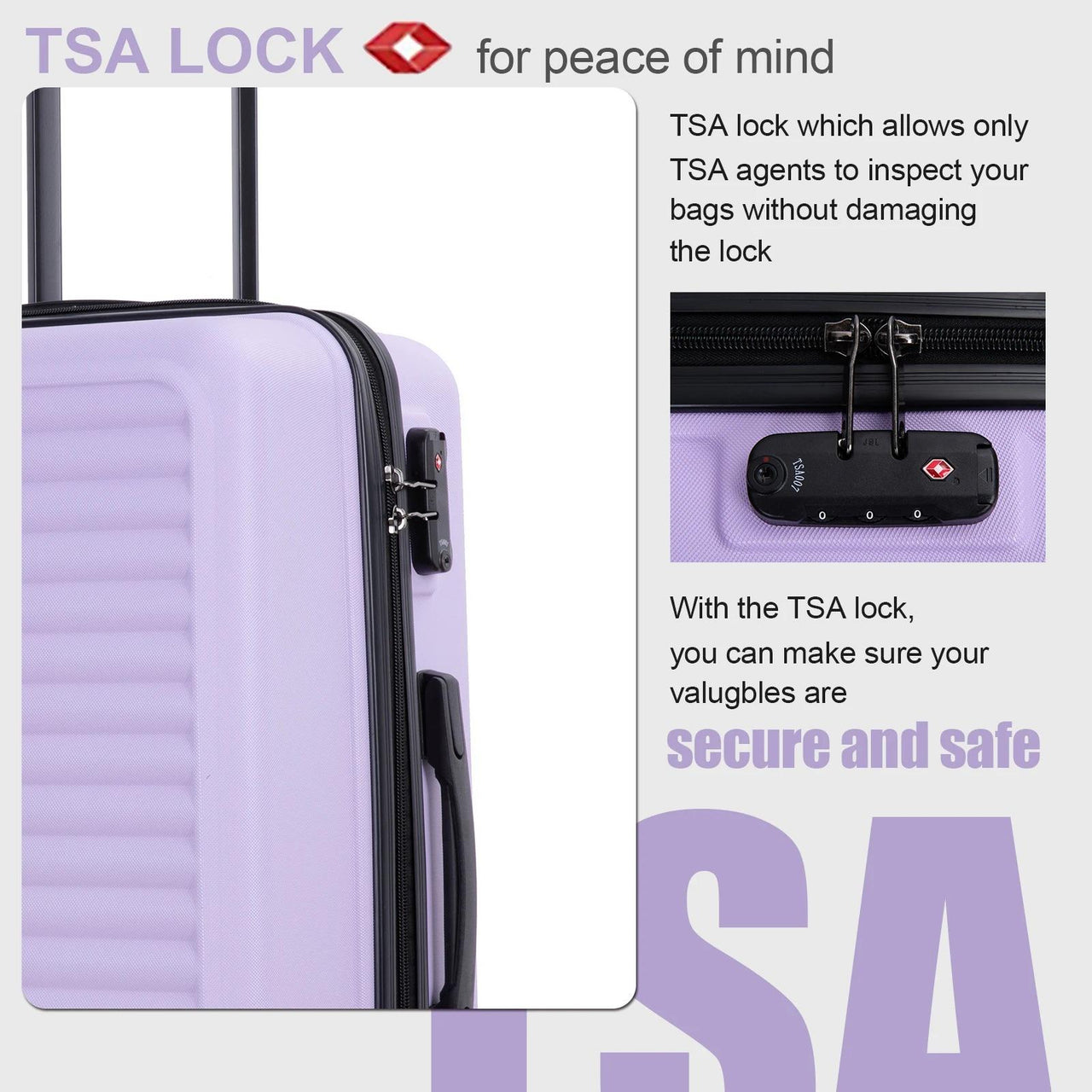 3 Piece Luggage Set Hard Shell Luggage Set with Spinner Wheel Carry On Luggage With TSA Lock Travel Suitcase set, Drestiny, 20" 24", 28", United States, Luggage, Sets, Suitcases, cheap hard shell luggage, best cheap hard shell luggage, budget hard shell luggage, hard shell luggage on sale, hard shell luggage under $100, Purple, Orange, Dark Purple, Black, Green, Blue, Pink, Light Blue, Gold, shopdrestiny.com