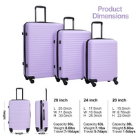 Thumbnail for 3 Piece Luggage Set Hard Shell Luggage Set with Spinner Wheel Carry On Luggage With TSA Lock Travel Suitcase set, Drestiny, 20
