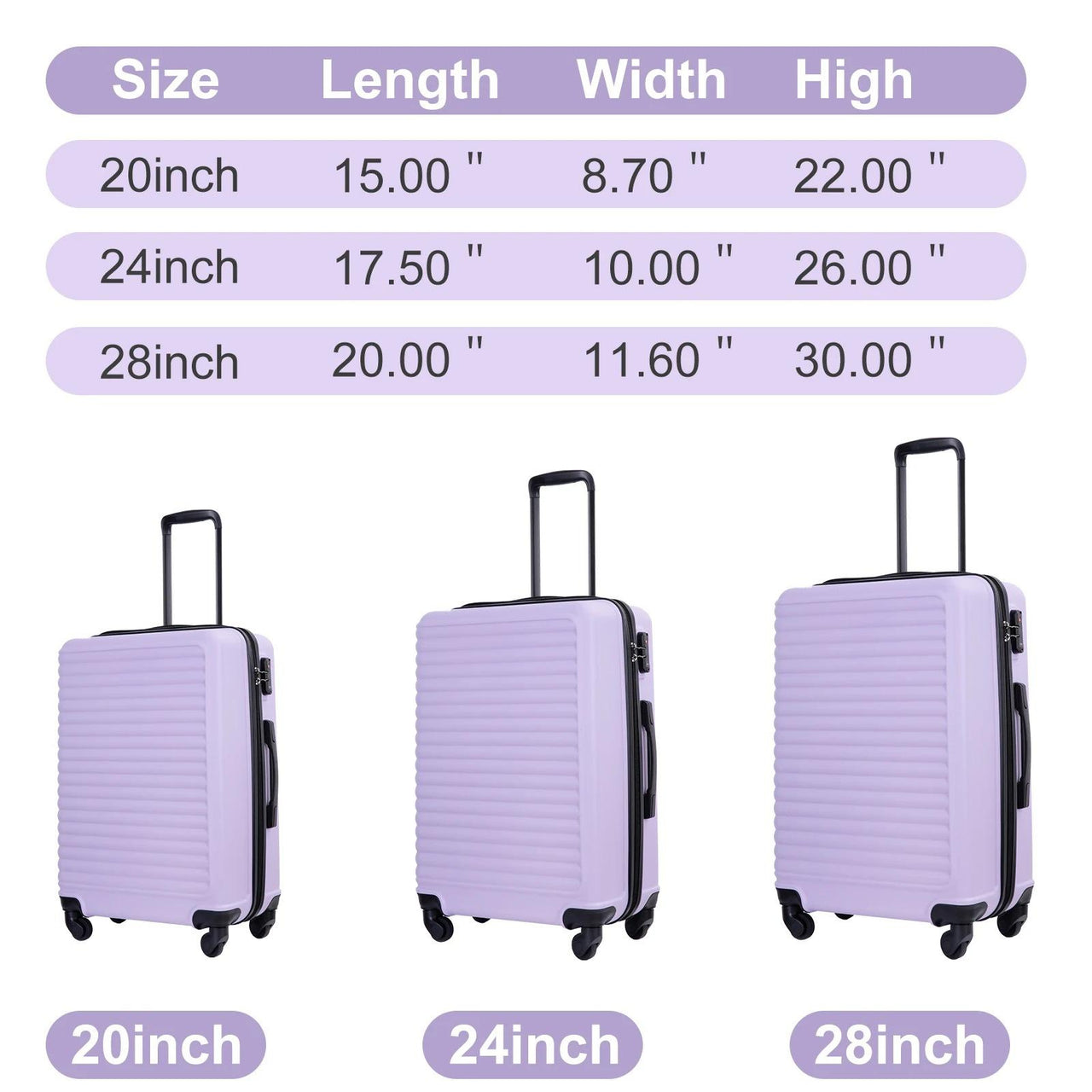 3 Piece Luggage Set Hard Shell Luggage Set with Spinner Wheel Carry On Luggage With TSA Lock Travel Suitcase set, Drestiny, 20" 24", 28", United States, Luggage, Sets, Suitcases, cheap hard shell luggage, best cheap hard shell luggage, budget hard shell luggage, hard shell luggage on sale, hard shell luggage under $100, Purple, Orange, Dark Purple, Black, Green, Blue, Pink, Light Blue, Gold, shopdrestiny.com