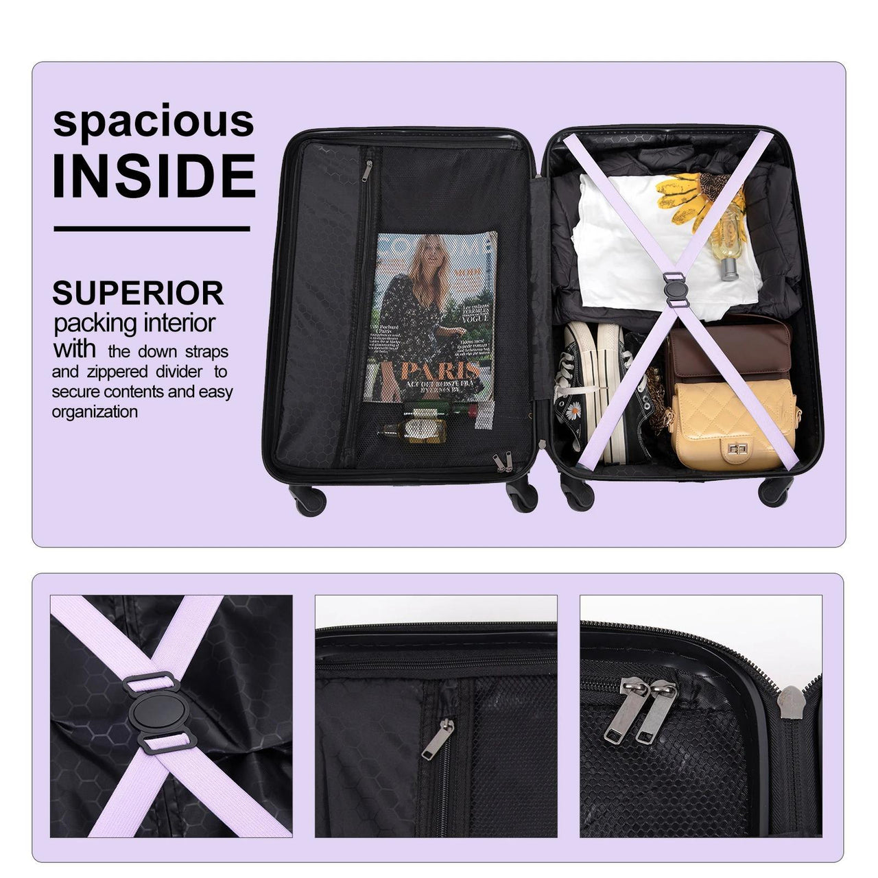 3 Piece Luggage Set Hard Shell Luggage Set with Spinner Wheel Carry On Luggage With TSA Lock Travel Suitcase set, Drestiny, 20" 24", 28", United States, Luggage, Sets, Suitcases, cheap hard shell luggage, best cheap hard shell luggage, budget hard shell luggage, hard shell luggage on sale, hard shell luggage under $100, Purple, Orange, Dark Purple, Black, Green, Blue, Pink, Light Blue, Gold, shopdrestiny.com