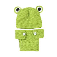 Thumbnail for Green frog-themed baby hat and diaper set on a white background