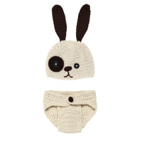 Thumbnail for Crocheted baby hat and diaper set with bunny design on a white background