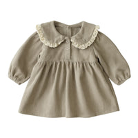 Thumbnail for Beige dress with lace on the collar on a white background