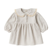 Thumbnail for Baby light grey dress with lace on collar on a white background