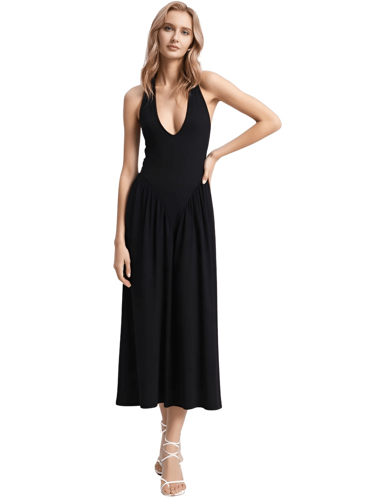 Backless Deep-V Long Dress Summer Women's Sexy Party Dress Halter Spliced New Fashion Slim Sleeveless Long Dress