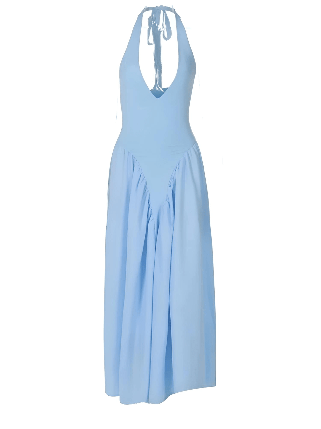 Backless Deep-V Long Dress Summer Women's Sexy Party Dress Halter Spliced New Fashion Slim Sleeveless Long Dress, dresses, midi dresses, Drestiny, Sleeveless, S, M, L, XL, United States, USA, Canada, Australia, New Zealand, United Kingdom, UK, backless midi dress, deep v neck long dress, backless semiformal dress, long light blue backless dress, plunge back midi dress, White, Black, Red, Yellow, Blue, Pink, Claret, Light Blue, Dark Blue, Apricot, Purple, Green, dark red, shopdrestiny.com