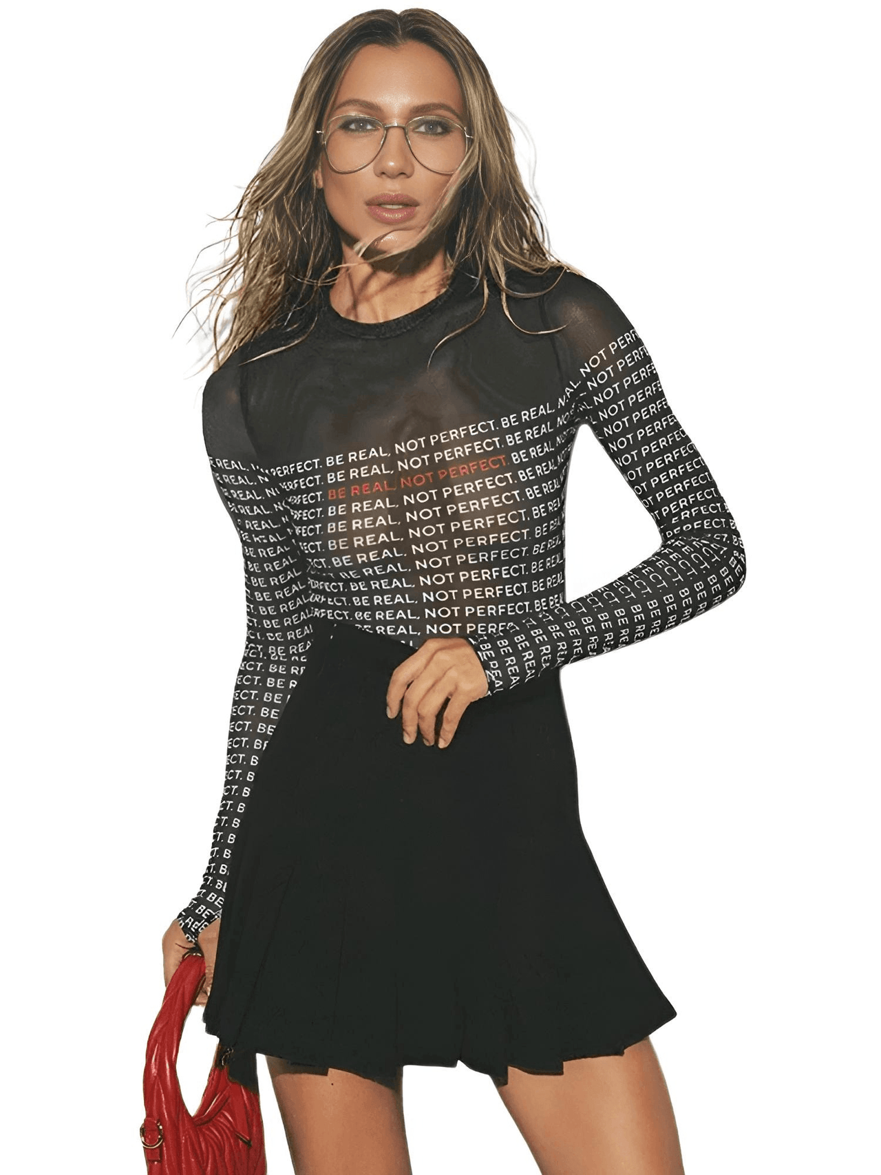 Be Real Not Perfect Long Sleeve Transparent Bodysuit Women's Paneled Newspaper Long Sleeve Round Neck Shirts Beautiful Hot, Drestiny, Bodysuits, Long Sleeve Shirts, Women's Shirts, Casual Shirts, White, Black, S, M, L, United States, Canada, Australia, New Zealand, United Kingdom, Top Selling Shirts For Women, FR, Gender_Women, shopdrestiny.com