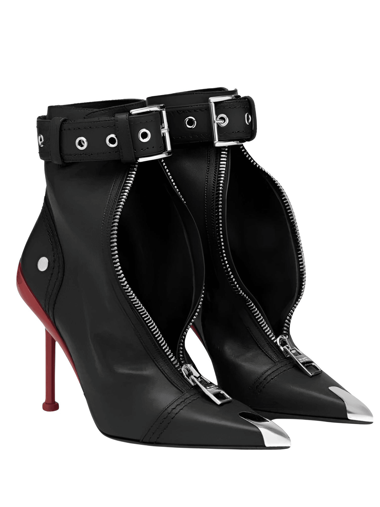 Belt Buckle Front Zipper High Fashion Short Boots Women's -, Shoes , Drestiny , Australia, Black, Boots, FR, Heels, High Heels, New Zealand, Red, Stilettos, United Kingdom, United States , Drestiny , www.shopdrestiny.com