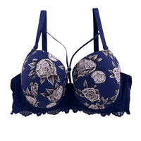 Thumbnail for Navy blue bra with floral pattern on a white background