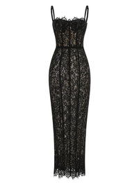 Thumbnail for Black sheer lace bodycon dress on a white background