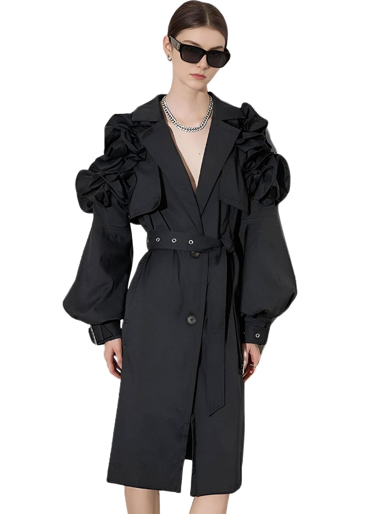Black Khaki Long Trench Coat Women's Belt Elegant Chic Stylish Luxury Clothes Runway Fashion -, Coat , Drestiny , Australia, Black, Canada, Coats, Khaki, L, M, New Zealand, S, Trench Coats, United Kingdom, United States, XL, XXL , Drestiny , www.shopdrestiny.com