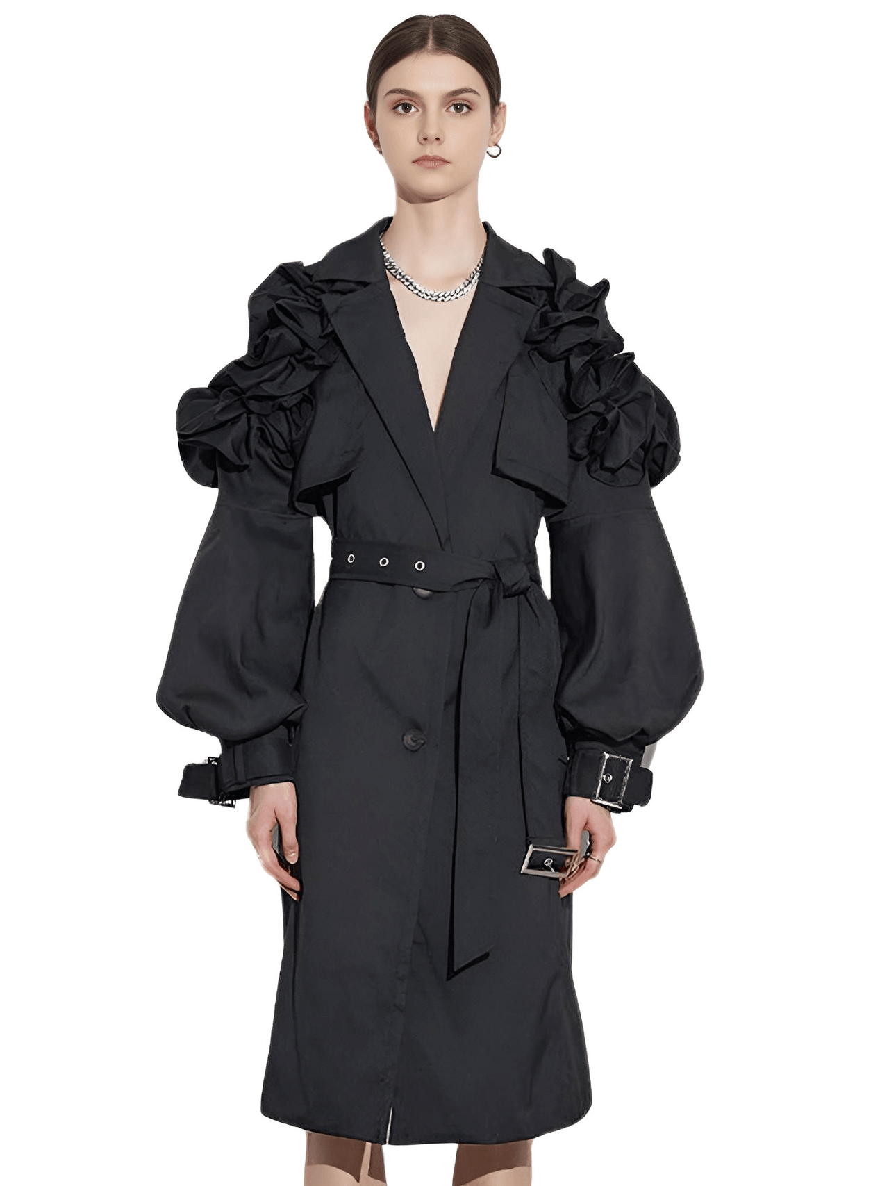 Black Khaki Long Trench Coat Women's Belt Elegant Chic Stylish Luxury Clothes Runway Fashion -, Coat , Drestiny , Australia, Black, Canada, Coats, Khaki, L, M, New Zealand, S, Trench Coats, United Kingdom, United States, XL, XXL , Drestiny , www.shopdrestiny.com