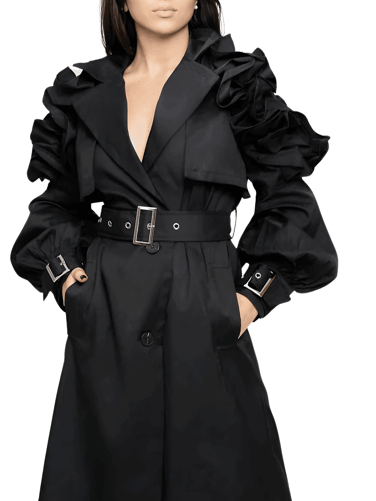 Black Khaki Long Trench Coat Women's Belt Elegant Chic Stylish Luxury Clothes Runway Fashion -, Coat , Drestiny , Australia, Black, Canada, Coats, Khaki, L, M, New Zealand, S, Trench Coats, United Kingdom, United States, XL, XXL , Drestiny , www.shopdrestiny.com