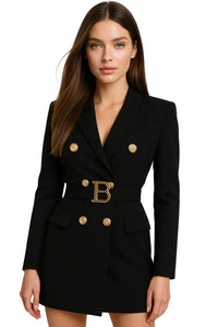 Thumbnail for Women's Double-Breasted Mini Blazer Dress With Belt - In 15 Trendy Colors!