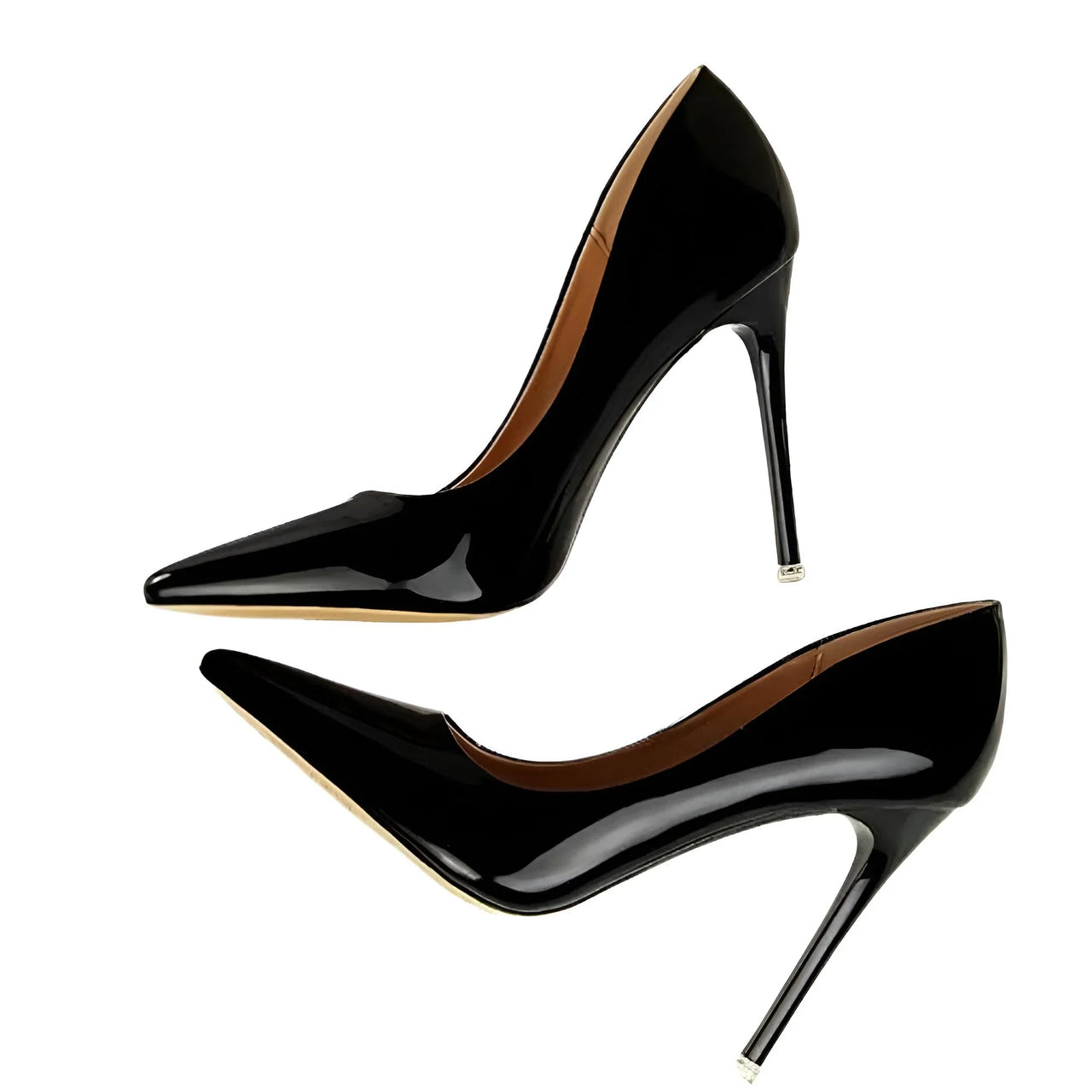 Black high-heeled shoes on a white background