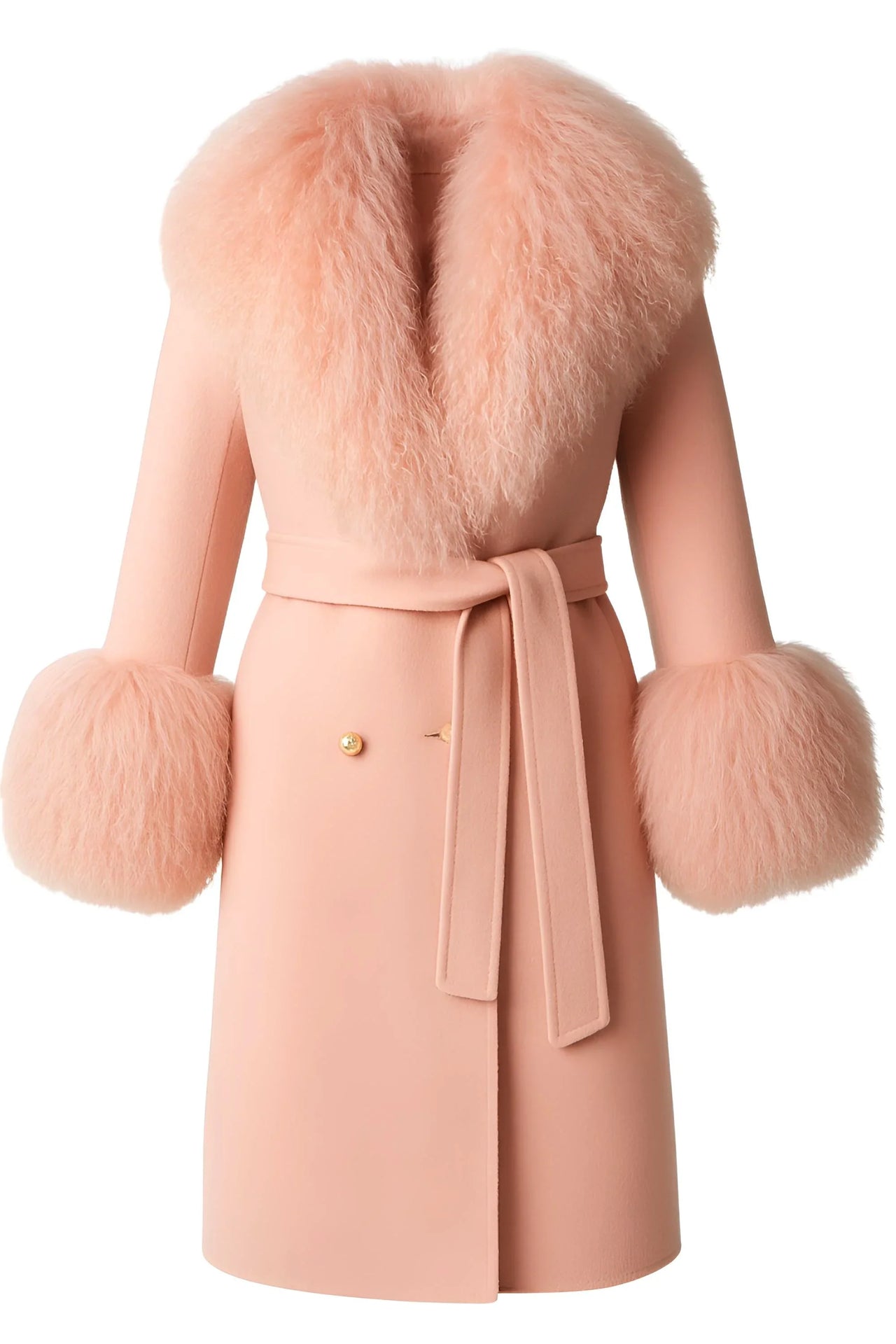 Women's Wool Cashmere Coat With Real Mongolian Sheep Fur Collar and Cuffs In 12 Colors!