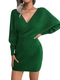 Thumbnail for Bodycon Mini Sweater Dresses For Women 2025 Casual Long Sleeve Knit Dress, Drestiny, S, M, L, Mini Dresses, Long Sleeves, Deep V Neck, Backless, United States, USA, Australia, New Zealand, United Kingdom, UK, Lavender, Purple, Sky Blue, Light Blue, White, Ivory, Black, Claret, Dark Red, Wine Red, Green, mini sweater dress, short sweater dress, sweater dress mini, casual mini sweater dress, jumper mini dress, casual mini jumper dress, shopdrestiny.com