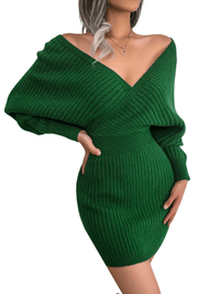Thumbnail for Bodycon Mini Sweater Dresses For Women 2025 Casual Long Sleeve Knit Dress, Drestiny, S, M, L, Mini Dresses, Long Sleeves, Deep V Neck, Backless, United States, USA, Australia, New Zealand, United Kingdom, UK, Lavender, Purple, Sky Blue, Light Blue, White, Ivory, Black, Claret, Dark Red, Wine Red, Green, mini sweater dress, short sweater dress, sweater dress mini, casual mini sweater dress, jumper mini dress, casual mini jumper dress, shopdrestiny.com