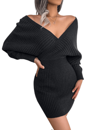 Thumbnail for Bodycon Mini Sweater Dresses For Women 2025 Casual Long Sleeve Knit Dress, Drestiny, S, M, L, Mini Dresses, Long Sleeves, Deep V Neck, Backless, United States, USA, Australia, New Zealand, United Kingdom, UK, Lavender, Purple, Sky Blue, Light Blue, White, Ivory, Black, Claret, Dark Red, Wine Red, Green, mini sweater dress, short sweater dress, sweater dress mini, casual mini sweater dress, jumper mini dress, casual mini jumper dress, shopdrestiny.com