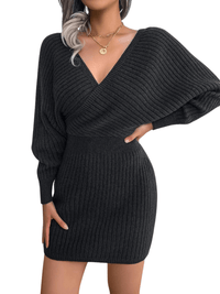 Thumbnail for Bodycon Mini Sweater Dresses For Women 2025 Casual Long Sleeve Knit Dress, Drestiny, S, M, L, Mini Dresses, Long Sleeves, Deep V Neck, Backless, United States, USA, Australia, New Zealand, United Kingdom, UK, Lavender, Purple, Sky Blue, Light Blue, White, Ivory, Black, Claret, Dark Red, Wine Red, Green, mini sweater dress, short sweater dress, sweater dress mini, casual mini sweater dress, jumper mini dress, casual mini jumper dress, shopdrestiny.com