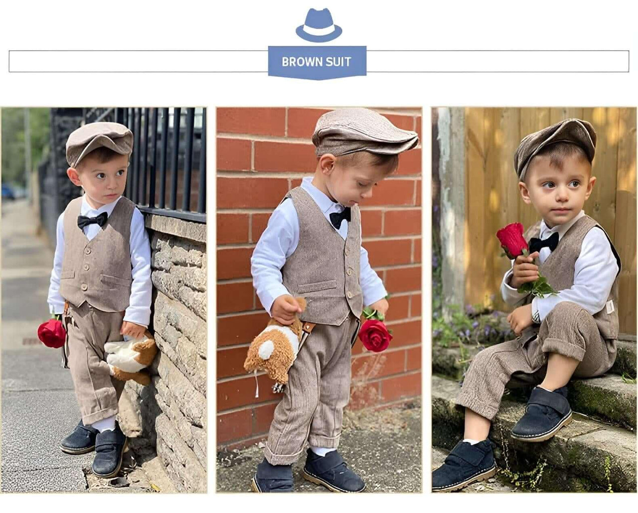 Boy Formal Set With Hat + Vest + Long Sleeve Romper -, Baby & Toddler Outfits , Drestiny , 12M, 18M, 24M, 3M, 3T, 6M, 9M, Australia, Boys, Canada, Grey, Khaki, Navy, New Zealand, Pant Sets, Red, Suits, United Kingdom, United States , Drestiny , www.shopdrestiny.com