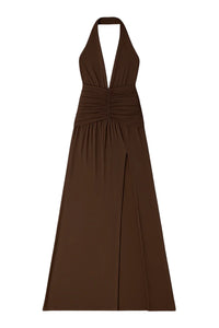 Thumbnail for Brown halter neck dress on a white background