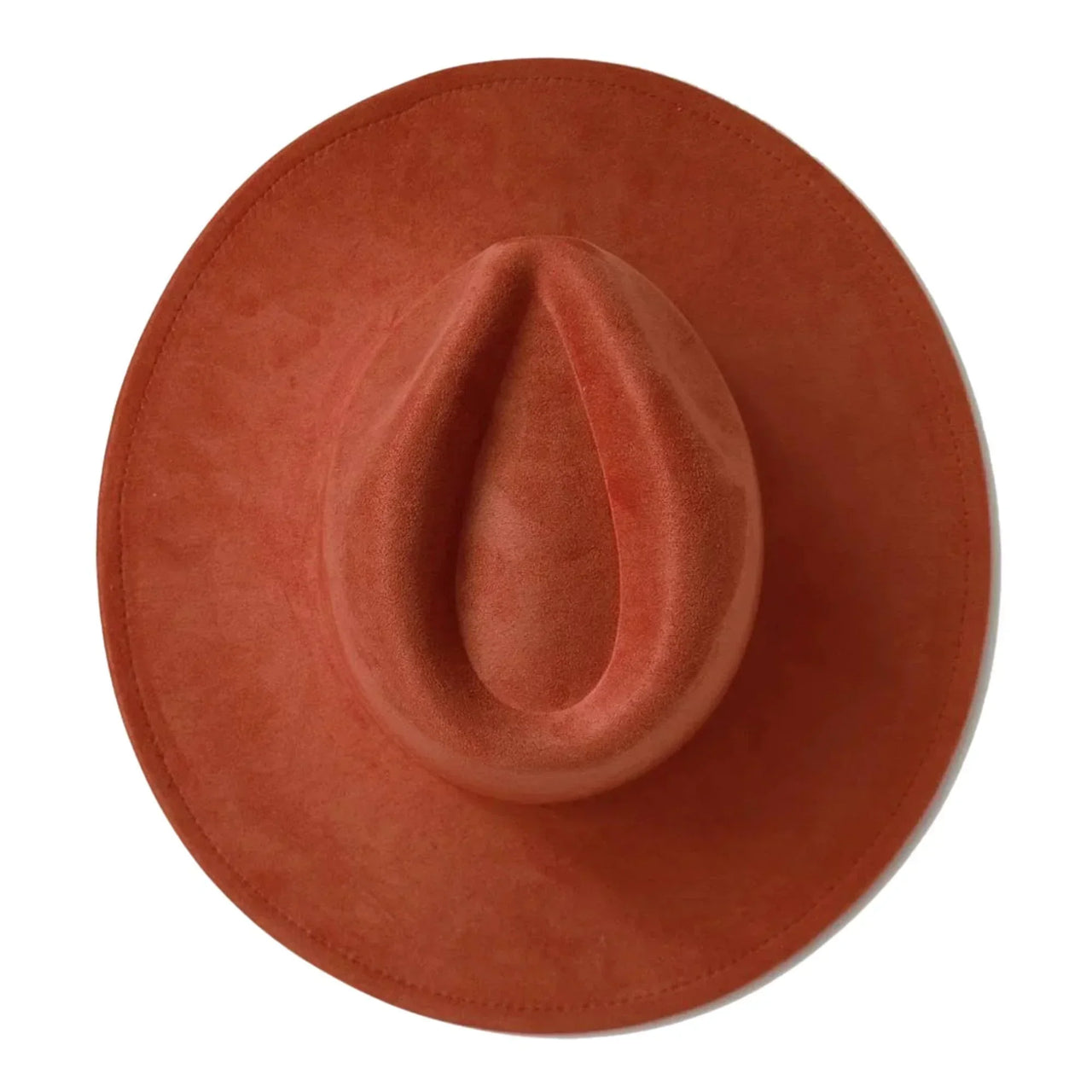 Burnt orange fedora hat on a white background