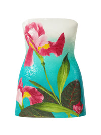Thumbnail for Floral-patterned sequin mini dress with pink flowers and green leaves on a white background