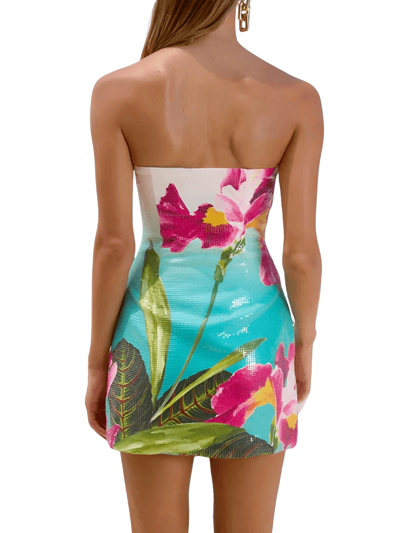 Chic Strapless Sequin Mini Dress Women’s Summer Beach Style Sleeveless Party Dress Sexy Backless Lady Dress