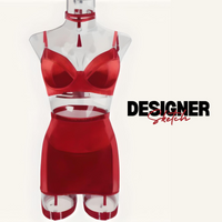 Thumbnail for Satin Pajama Set Long Sleeve Belted Robe + Cami Top And Shorts Women's Sleepwear, Drestiny, Sets, Skirt Sets, Skirts, Bras, Bra & Underwear Sets, Chokers, Garter Belts, Red, Black, S, M, L, United States, USA, Canada, Australia, New Zealand, United Kingdom, sexy lingerie sets, lingerie sets for women, sexy lingerie sets uk, lingerie sets for women uk, sexy lingerie sets sale uk, shopdrestiny.com