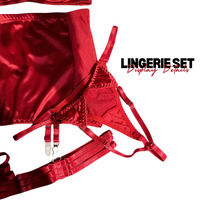 Thumbnail for Satin Pajama Set Long Sleeve Belted Robe + Cami Top And Shorts Women's Sleepwear, Drestiny, Sets, Skirt Sets, Skirts, Bras, Bra & Underwear Sets, Chokers, Garter Belts, Red, Black, S, M, L, United States, USA, Canada, Australia, New Zealand, United Kingdom, sexy lingerie sets, lingerie sets for women, sexy lingerie sets uk, lingerie sets for women uk, sexy lingerie sets sale uk, shopdrestiny.com