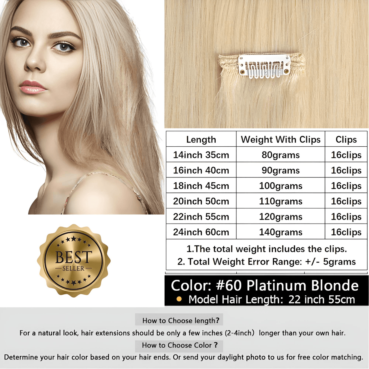 Clip In Real Human Hair Extensions - Free Color Matching!
