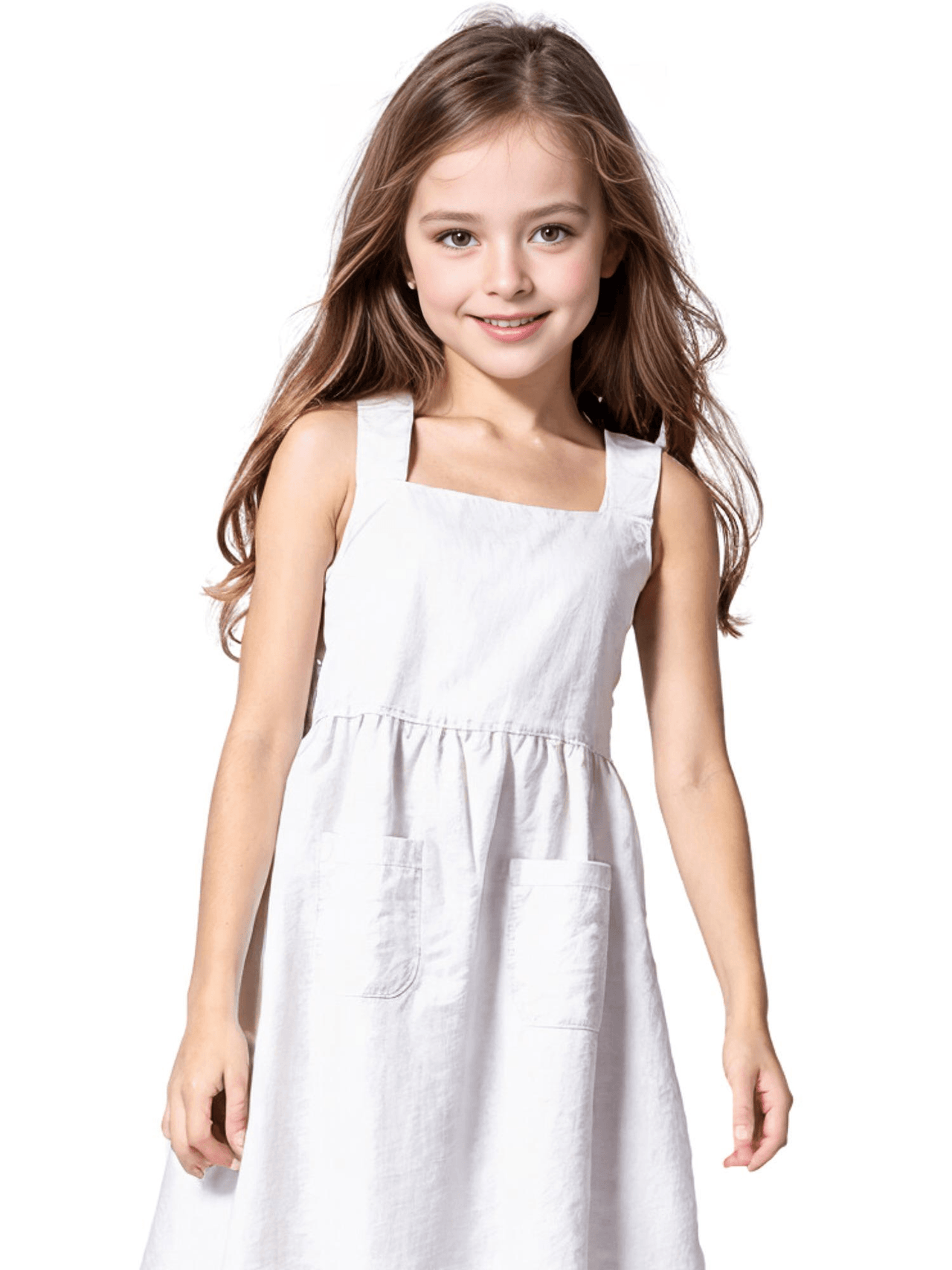 Cotton And Linen Girl's Sleeveless Suspender Dress With Adjustable Shoulder Straps -, Dress , Drestiny , Australia, Canada, Dresses, Girls, Green, Midi Dresses, New Zealand, Sleeveless, TD, United Kingdom, United States, White , Drestiny , www.shopdrestiny.com