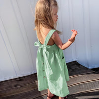 Thumbnail for Cotton And Linen Girl's Sleeveless Suspender Dress With Adjustable Shoulder Straps -, Dress , Drestiny , Australia, Canada, Dresses, Girls, Green, Midi Dresses, New Zealand, Sleeveless, TD, United Kingdom, United States, White , Drestiny , www.shopdrestiny.com