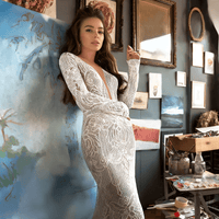 Thumbnail for Custom Lace Mermaid Wedding Dress Backless Long Sleeves Sweep Train Boho Bridal Gown Custom Made Bohemian Deep V Neck Dress, Drestiny, Wedding Dresses, Maxi Dresses, Long Sleeves, White, Ivory, United States, USA, Canada, Australia, United Kingdom, UK, 2, 4, 6, 8, 10, 12, 14, 16, 16W, 18W, 20W, Custom Sizing, Mermaid wedding dresses with lace, Affordable lace mermaid wedding dress, Long sleeve lace mermaid wedding dress, Lace fishtail wedding dress , mermaid lace bridal gown, shopdrestiny.com