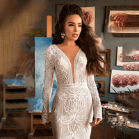 Thumbnail for Custom Lace Mermaid Wedding Dress Backless Long Sleeves Sweep Train Boho Bridal Gown Custom Made Bohemian Deep V Neck Dress, Drestiny, Wedding Dresses, Maxi Dresses, Long Sleeves, White, Ivory, United States, USA, Canada, Australia, United Kingdom, UK, 2, 4, 6, 8, 10, 12, 14, 16, 16W, 18W, 20W, Custom Sizing, Mermaid wedding dresses with lace, Affordable lace mermaid wedding dress, Long sleeve lace mermaid wedding dress, Lace fishtail wedding dress , mermaid lace bridal gown, shopdrestiny.com