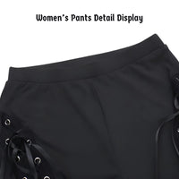 Thumbnail for Dark Black Sexy Women's Flared Lace-Up Pants Cut Out Bell Bottom Tied Up High Waist Streetwear, Drestiny, Casual Pants, Y2K Pants, Trousers, Black, XS, S, M, L, XL, XXL, 2XL, 3XL, XXXL, United States, USA, Canada, Australia, New Zealand, United Kingdom, UK, Lace-up pants, women's flared trousers, Bell bottom pants with lace detail, Flared jeans with corset detail, shopdrestiny.com