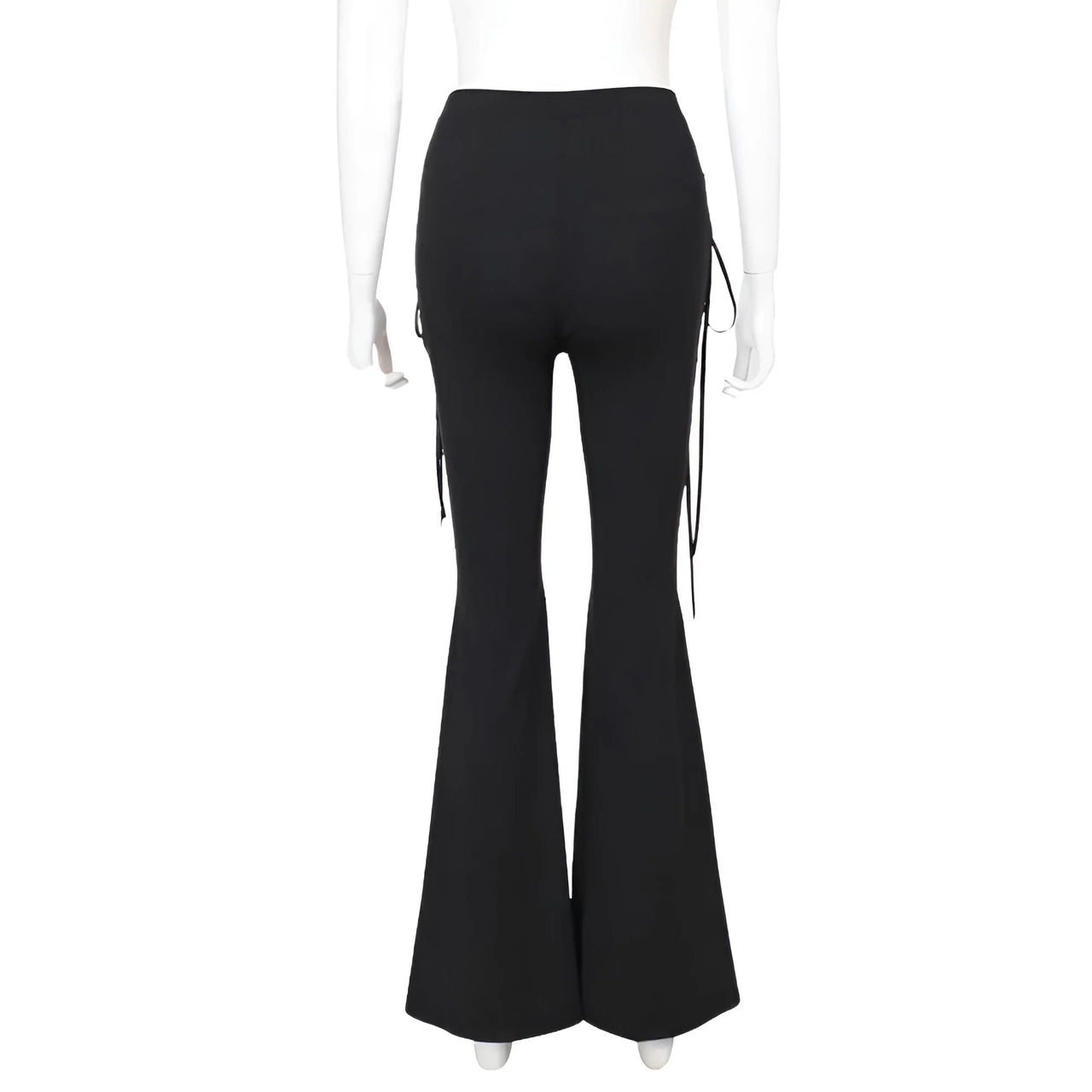 Dark Black Sexy Women's Flared Lace-Up Pants Cut Out Bell Bottom Tied Up High Waist Streetwear, Drestiny, Casual Pants, Y2K Pants, Trousers, Black, XS, S, M, L, XL, XXL, 2XL, 3XL, XXXL, United States, USA, Canada, Australia, New Zealand, United Kingdom, UK, Lace-up pants, women's flared trousers, Bell bottom pants with lace detail, Flared jeans with corset detail, shopdrestiny.com