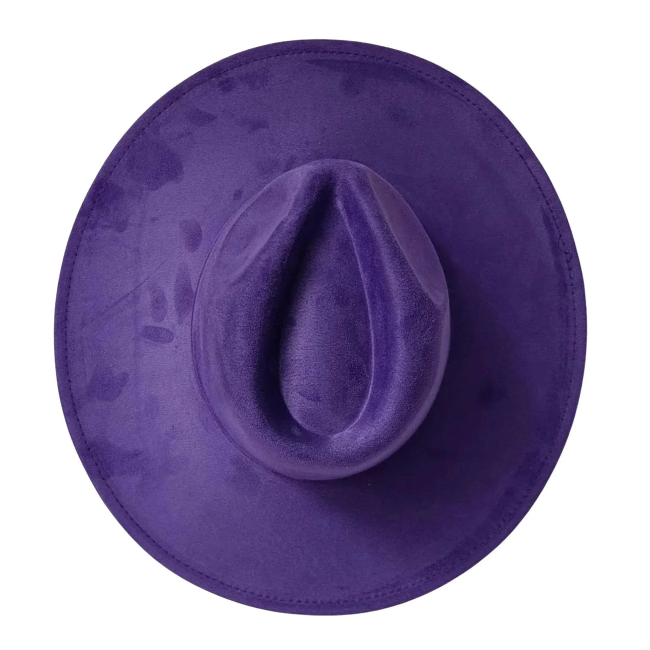 Purple suede fedora hat on a white background