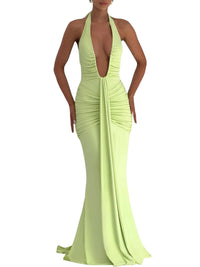 Thumbnail for Deep V-Neck Halter Maxi Dress Women's Sleeveless Ruched Gown Draped Club Party Long Dress, Drestiny, Maxi Dresses, Dresses, Sleeveless, S, M, L, 4, 6, 8, 10, United States, USA, Canada, Australia, New Zealand, United Kingdom, UK, White, Black, Wine Red, Sky Blue, Green, Purple, V-neck maxi dress, Halter neck dress, Summer Maxi Dress, Wedding Guest maxi dress, Backless maxi dress, elegant maxi dress, shopdrestiny.com