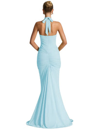 Thumbnail for Deep V-Neck Halter Maxi Dress Women's Sleeveless Ruched Gown Draped Club Party Long Dress, Drestiny, Maxi Dresses, Dresses, Sleeveless, S, M, L, 4, 6, 8, 10, United States, USA, Canada, Australia, New Zealand, United Kingdom, UK, White, Black, Wine Red, Sky Blue, Green, Purple, V-neck maxi dress, Halter neck dress, Summer Maxi Dress, Wedding Guest maxi dress, Backless maxi dress, elegant maxi dress, shopdrestiny.com