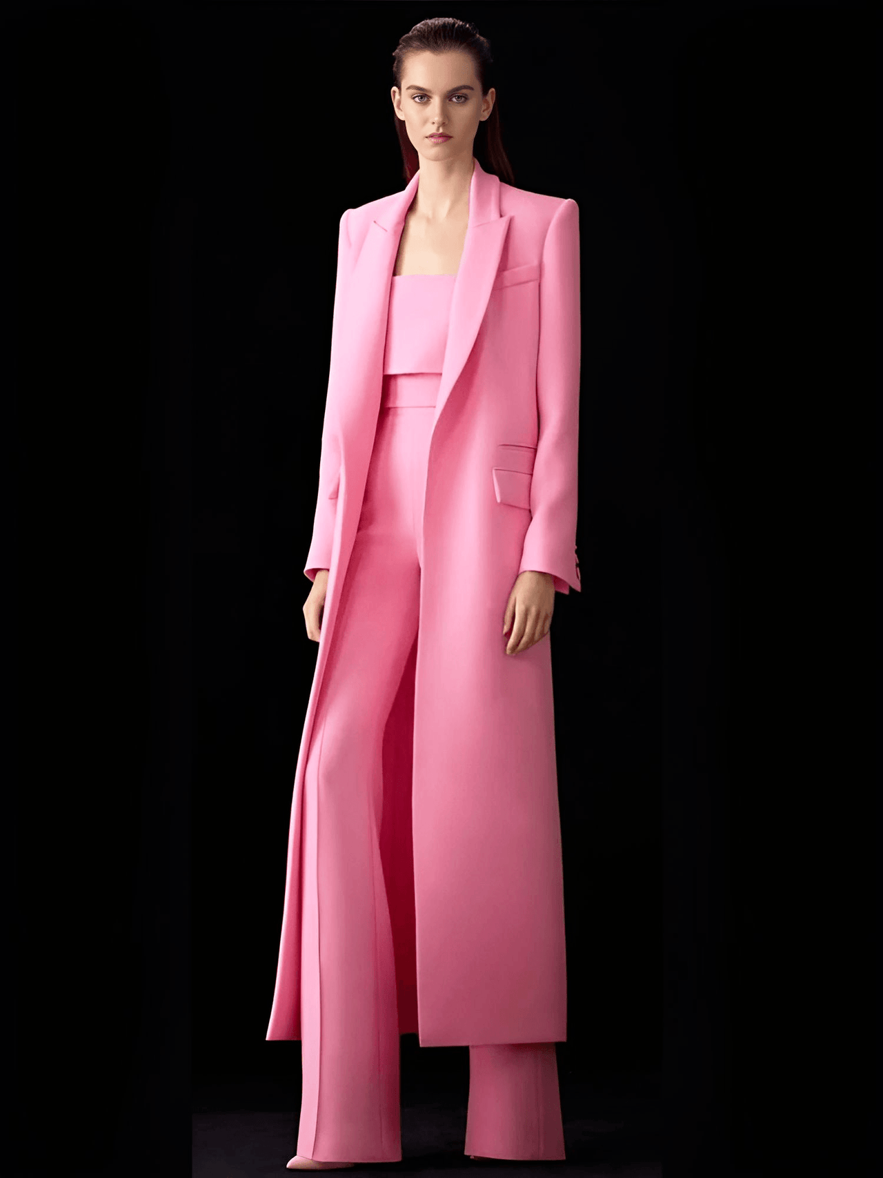 Designer Custom-Made Women Suits Sets Fashion Long Blazer+Wide Leg Pants 2 Piece Elongated Jacket Formal Suit -, Outfit Sets , Drestiny , Blazers, Dress Pants, Jackets, Long Sleeves, Pant Sets, Pant Suits, Pink, Sets , Drestiny , www.shopdrestiny.com